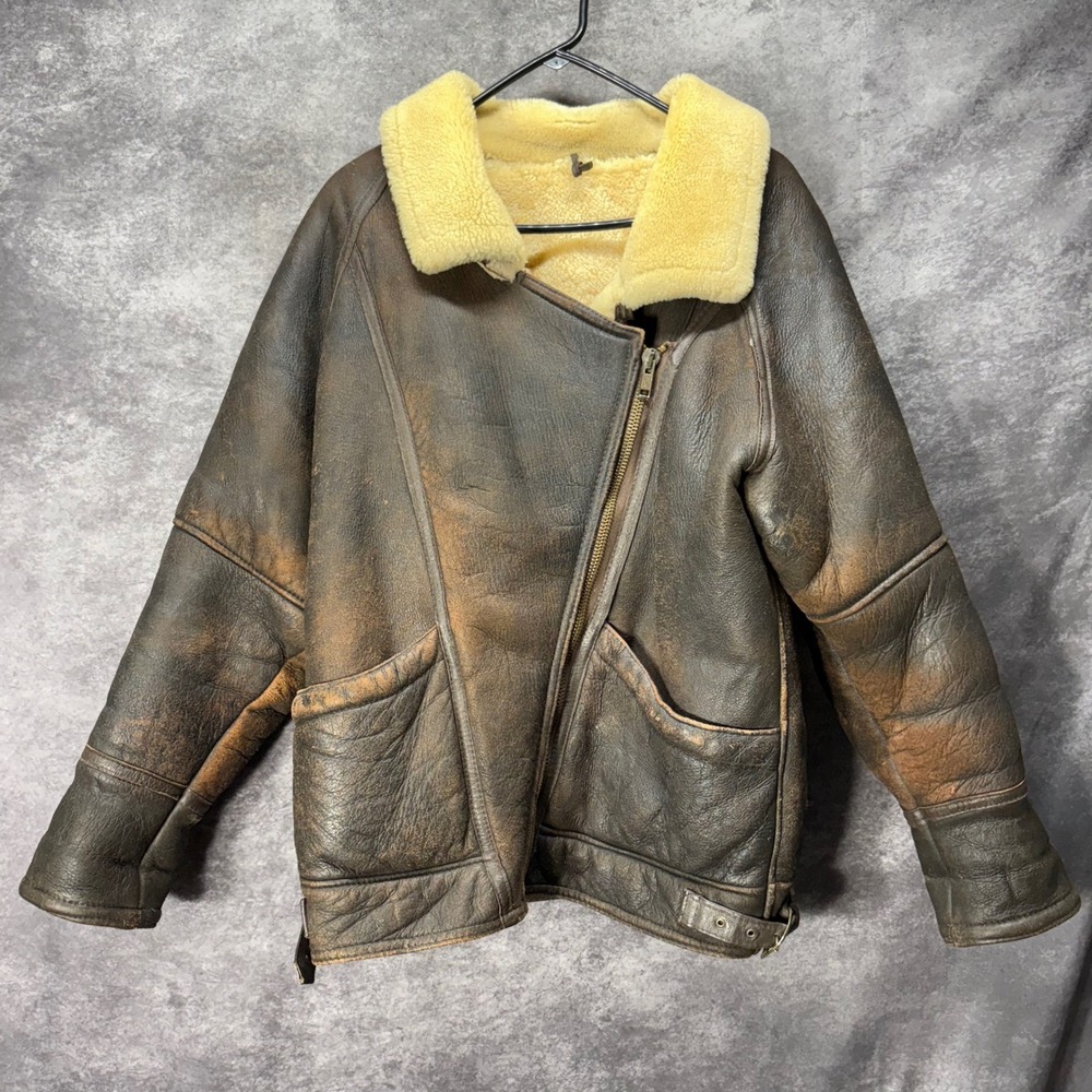 VTG 70s First Cover Geniune Sheepskin Shearling Aviator Flight Jacket Womens 14